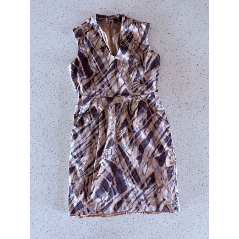 Ann Taylor Sleeveless Midi Dress in Beige and Brown Abstract Print 6P